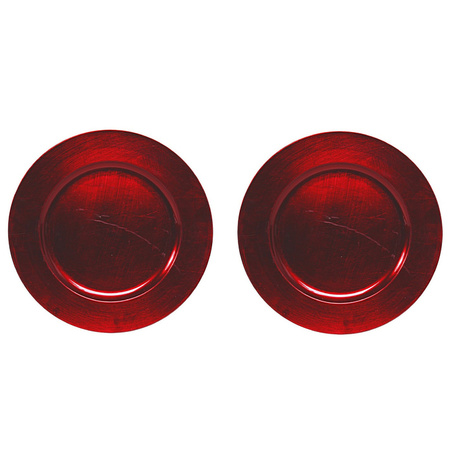 2x Diner plates/platters red shiny 33 cm round