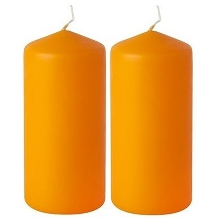 2x Pillar candle orange 15 cm