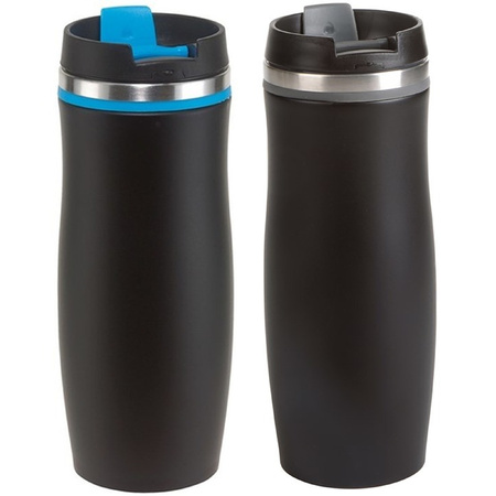 2x Warming cup plastic black/grey and black/blue 400 ml