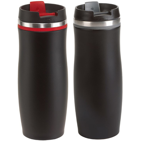 2x Warming cup plastic black/grey and black/red 400 ml