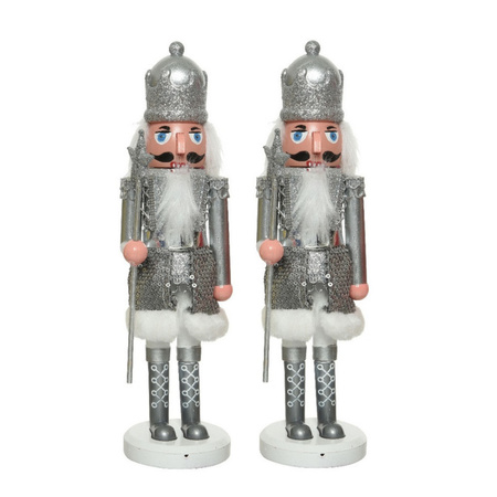 2x pieces christmas decoration statues plastic nutcrackers doll silver 28 cm