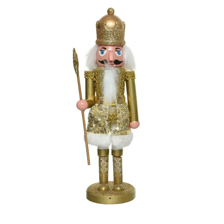2x pieces christmas decoration statues plastic nutcrackers doll gold 28 cm