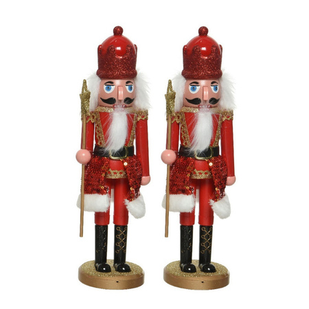 2x pieces christmas decoration statues plastic nutcrackers doll red 28 cm