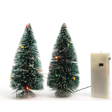 2x pcs christmas village miniature pine trees with lights 15 cm