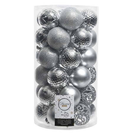 100 stuks Kerstballen mix zilver-donkerblauw voor 150 cm boom