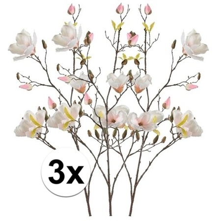 3x Cream Magnolia artificial flowers branch 105 cm