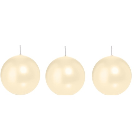 3x Cream white sphere/ball candle 8 cm 25 hours