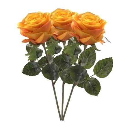 3x Geel/oranje rozen Simone kunstbloemen 45 cm