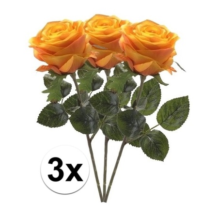 3x Yellow/orange roses Simone artificial flowers 45 cm