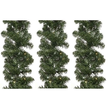 3x Green Christmas pine garland with leds 270 cm