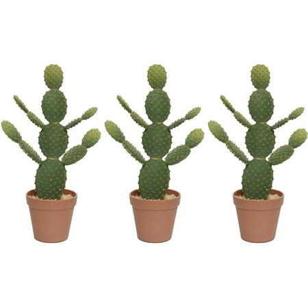 3x Green Opuntia/disc cactus artificial plants 43 cm in pot