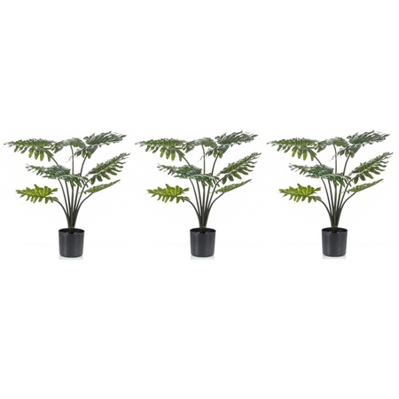 3x Groene Philodendron kunstplant 60 cm in zwarte pot