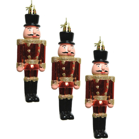 3x Kerstboomhangers notenkrakers poppetjes/soldaten rood 9 cm