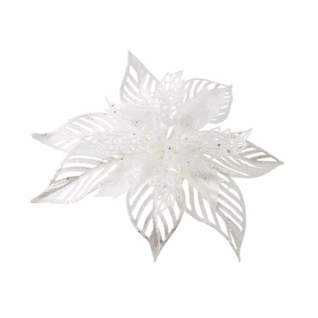 3x Kerstboomversiering bloem op clip witte kerstster 23 cm