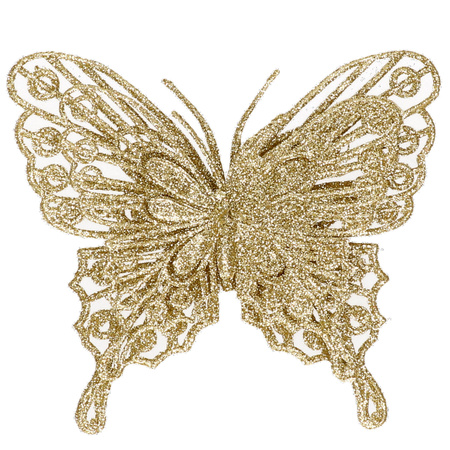 3x Kerstboomversiering vlinders op clip glitter goud 11 cm