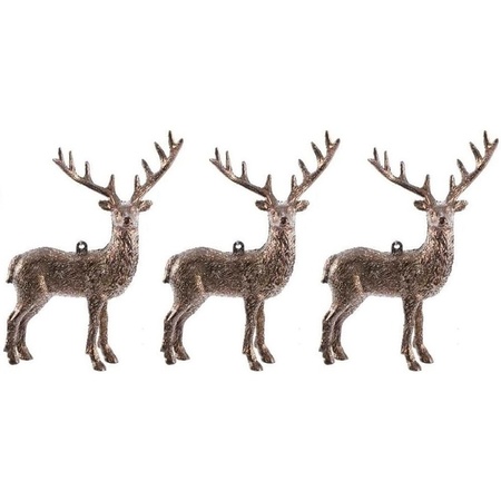 3x Christmas tree decoration copper deer 14 cm