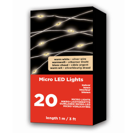 3x Micro kerstverlichting op batterij warm wit 20 lampjes