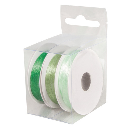 3x Rollen hobby/decoration color mix green satin ribbon 3 mm x 6 meter