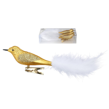 3x pcs decoration birds on clips gold 16 cm