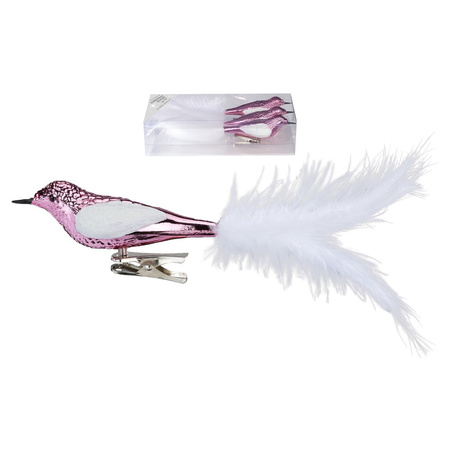 3x pcs decoration birds on clips pink 16 cm