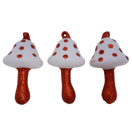 3x pcs wooden christmas tree decoration mushrooms 6 cm