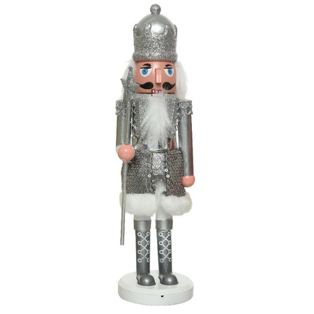 3x pieces christmas decoration statues plastic nutcrackers doll silver 28 cm