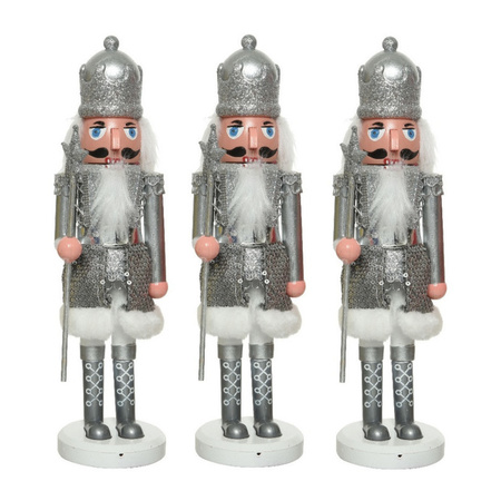 3x pieces christmas decoration statues plastic nutcrackers doll silver 28 cm