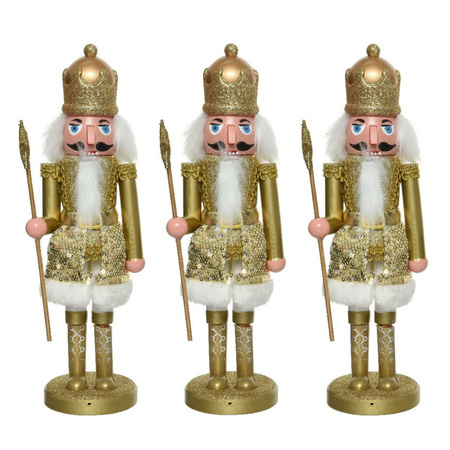 3x pieces christmas decoration statues plastic nutcrackers doll gold 28 cm