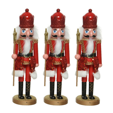 3x stuks kerstbeeldjes kunststof notenkraker poppetjes/soldaten rood 28 cm kerstbeeldjes