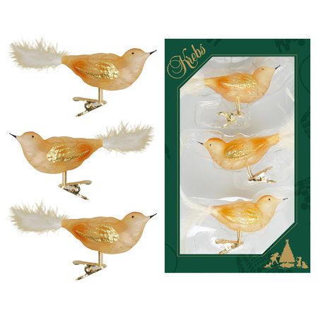 3x stuks luxe glazen decoratie vogels op clip goud 11 cm