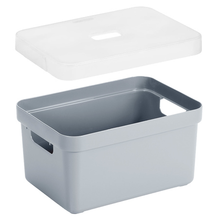 3x pieces bluegrey home boxes storage box 13 liters plastic with transparent lid
