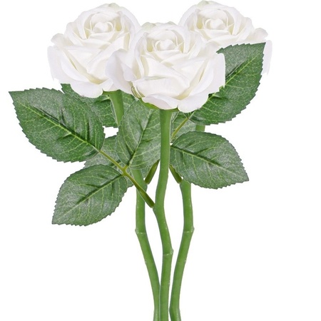 3x White roses artificial flowers 27 cm