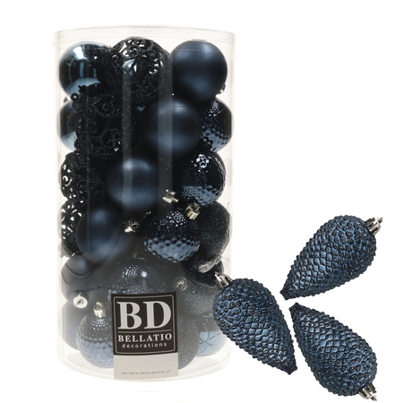 43x pcs plastic christmas baubles and pineappel ornaments dark blue