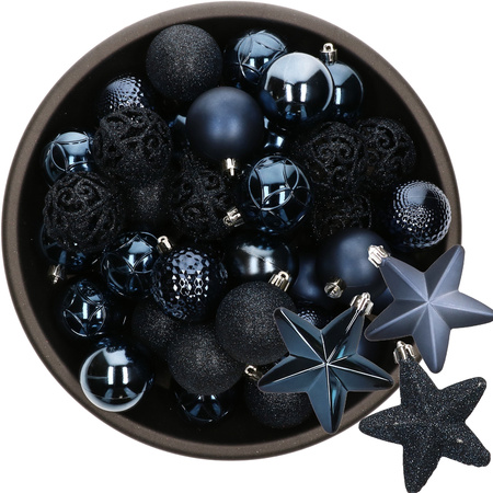 43x pcs plastic christmas baubles and stars ornaments dark blue