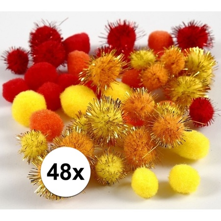 48x craft pompoms 15-20  mm orange, yellow, red