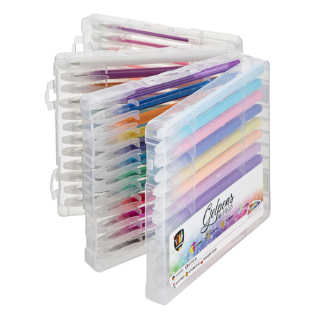 48x pieces neon and metallic colored gelpens in carry case