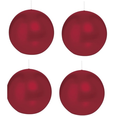 4x Burgundy red sphere/ball candle 7 cm 46 hours