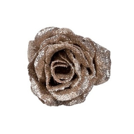 4x Champagne rose with glitter on clip 7 cm