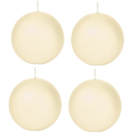 4x Cream white sphere/ball candle 7 cm 46 hours
