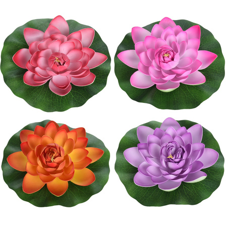 4x Colored floating artificial waterlily flowers 26 cm