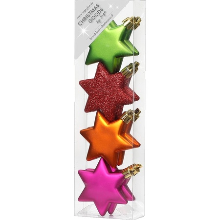 4x Colored mix plastic Christmas stars 6 cm 