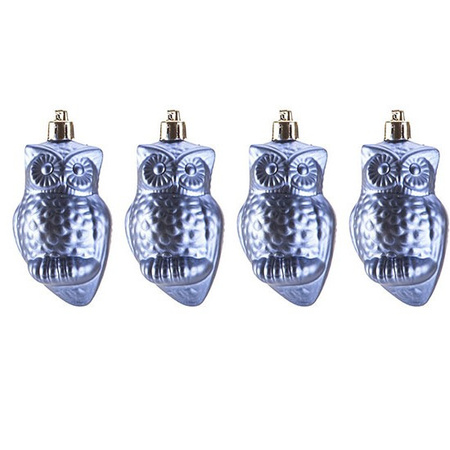 4x Christmas tree decoration blue owls 9 cm
