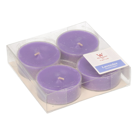 4x Maxi geurtheelichtjes lavendel/paars 9 branduren
