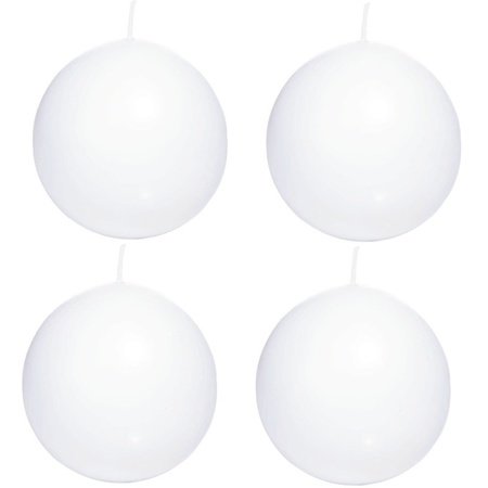 4x White sphere/ball candle 7 cm 46 hours