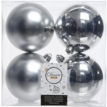 Kerstversiering kunststof kerstballen zilver 6-8-10 cm pakket van 62x stuks