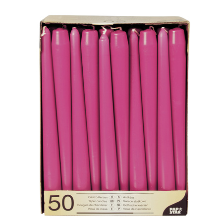 50x pieces Dinner candles hot pink 25 cm