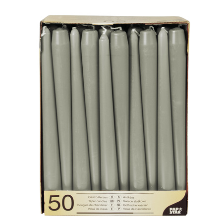 50x pieces Dinner candles grey 25 cm