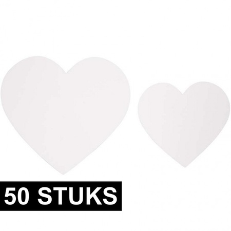 50x Witte decoratie hartjes van karton om te knutselen