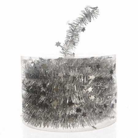 5x Kerstboom sterren folie slingers zilver 700 cm