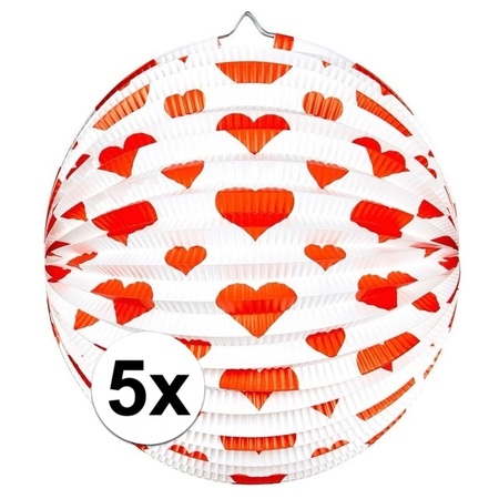 5x Latern round with hearts print 25 cm